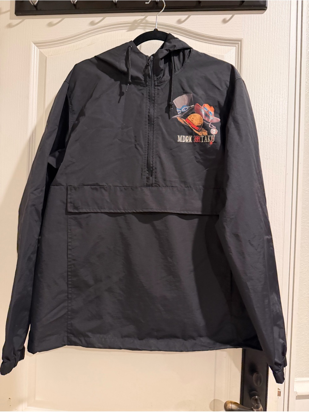MDRKOTAKU Black Hooded Pullover Windbreaker